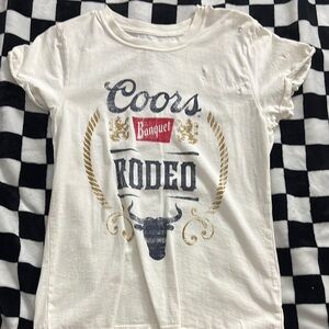 Recycled Karma White and Gold Short Sleeve Tee with Vintage Coors Rodeo Design